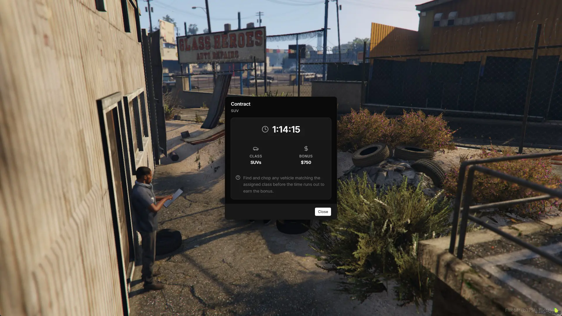 The contract case file at the broker - an SUV contract with 1:14 on the clock and a $750 bonus for finishing in time