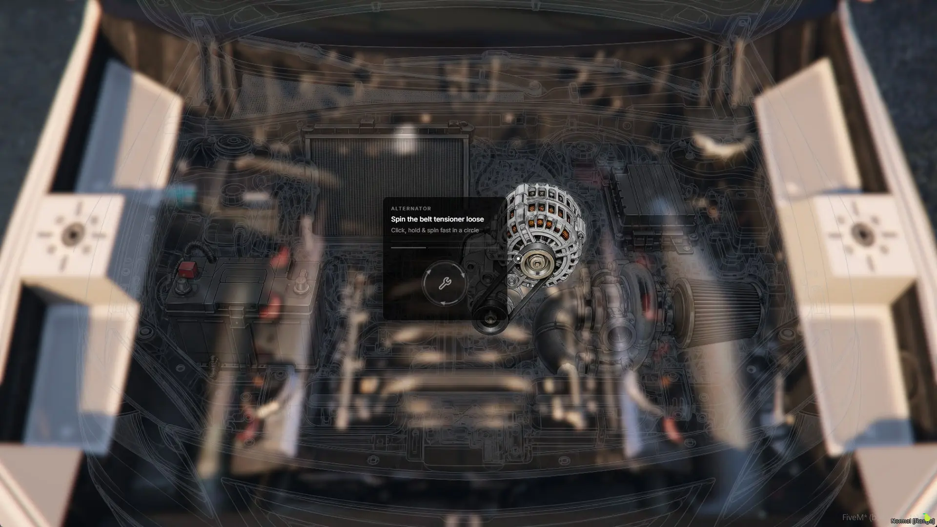The alternator selected - its first step, spinning the belt tensioner loose with the torque control