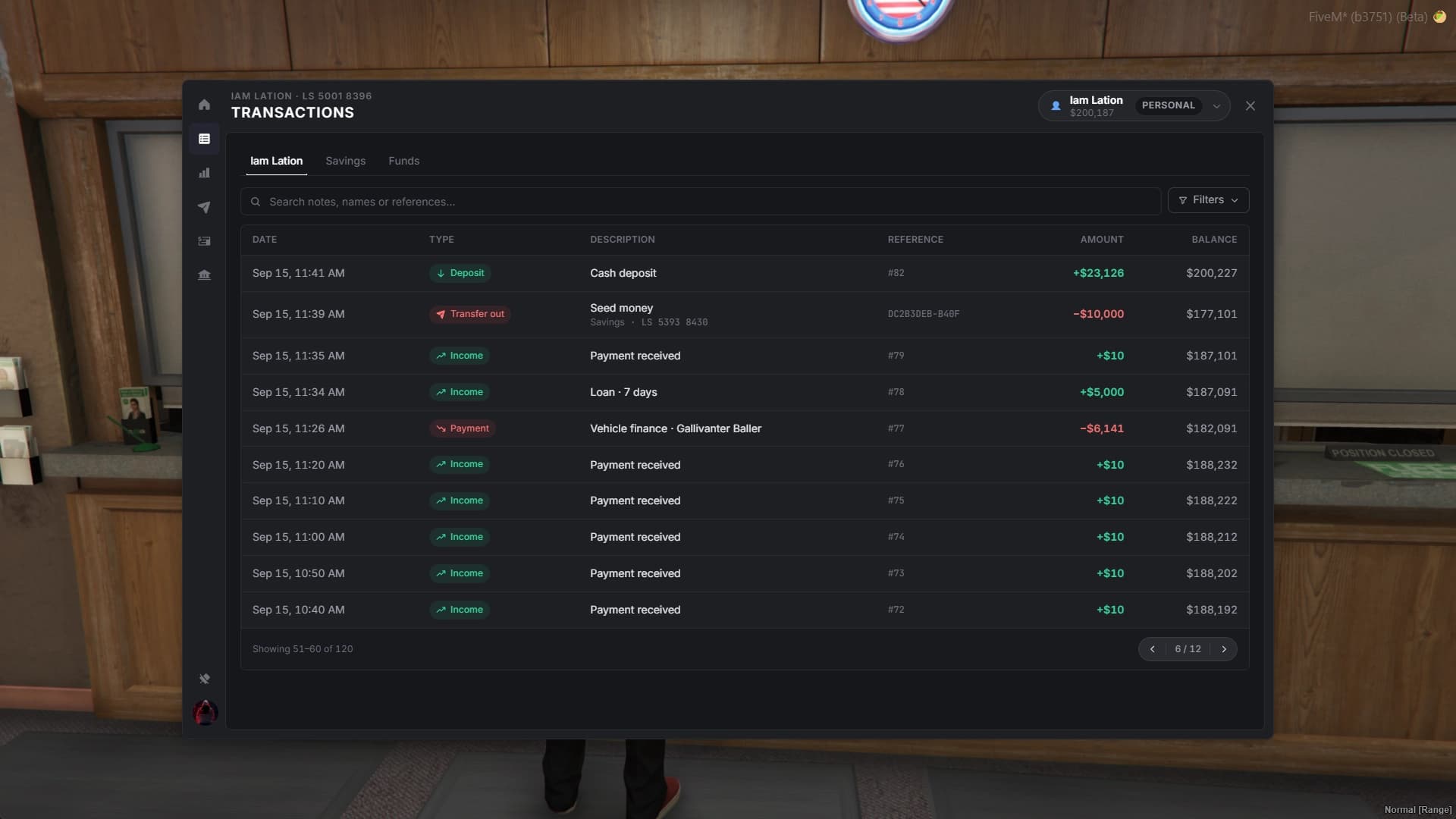 The transaction history - every movement with its reason, reference and the balance after it
