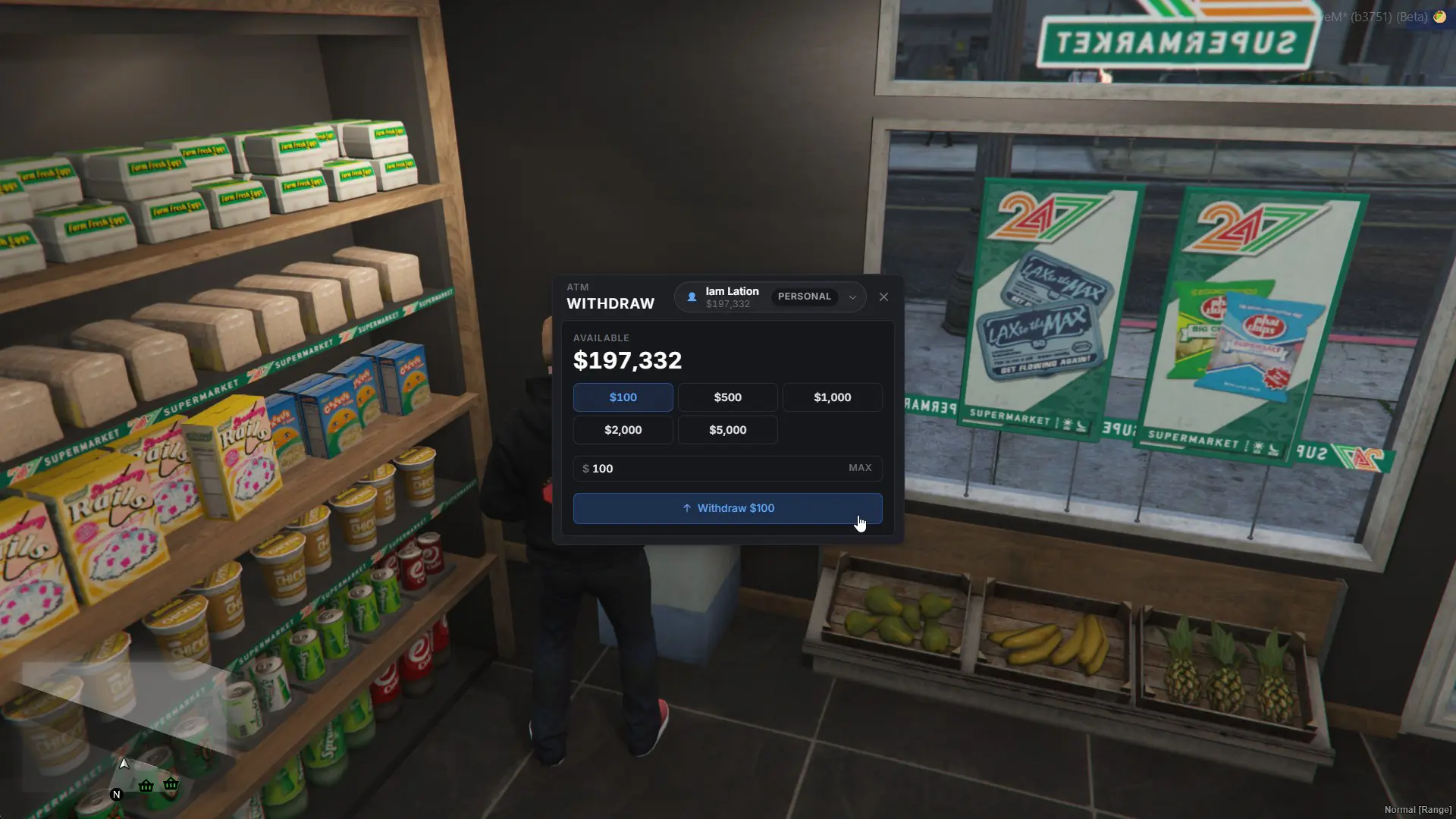 The ATM inside a 24/7 - pick an account, tap an amount, take the cash