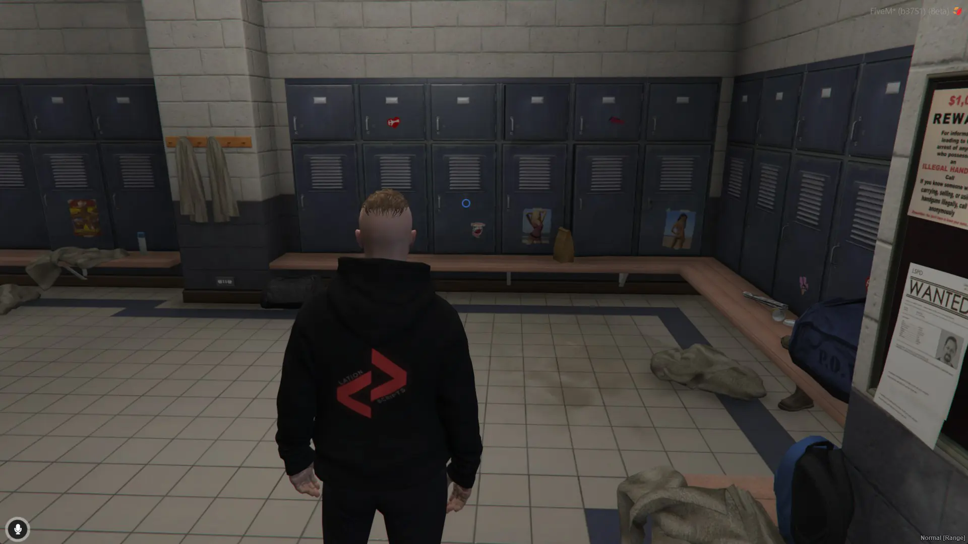 Modern Interact grain of light quietly marking an interactable police locker from across the room