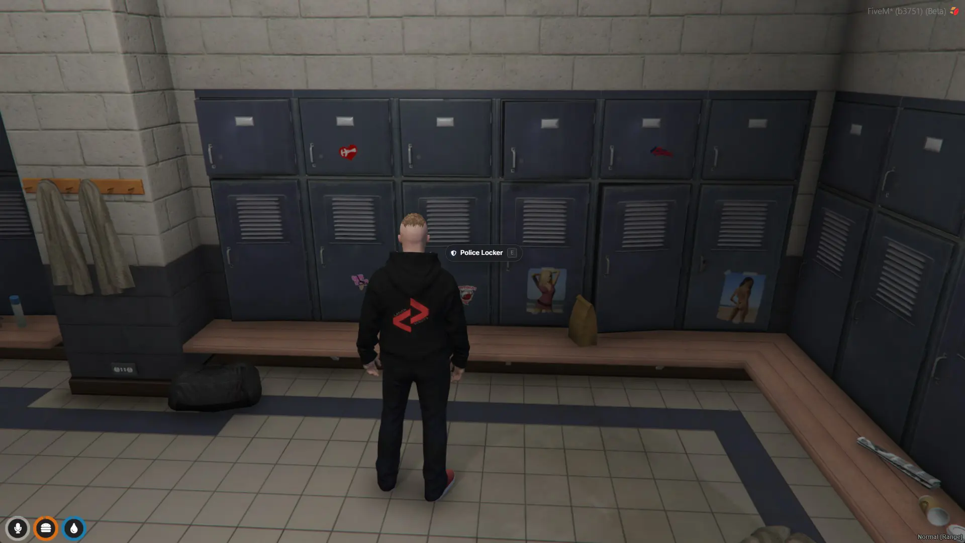 Modern Interact focus stage - the Police Locker label with its E keycap, before the menu opens