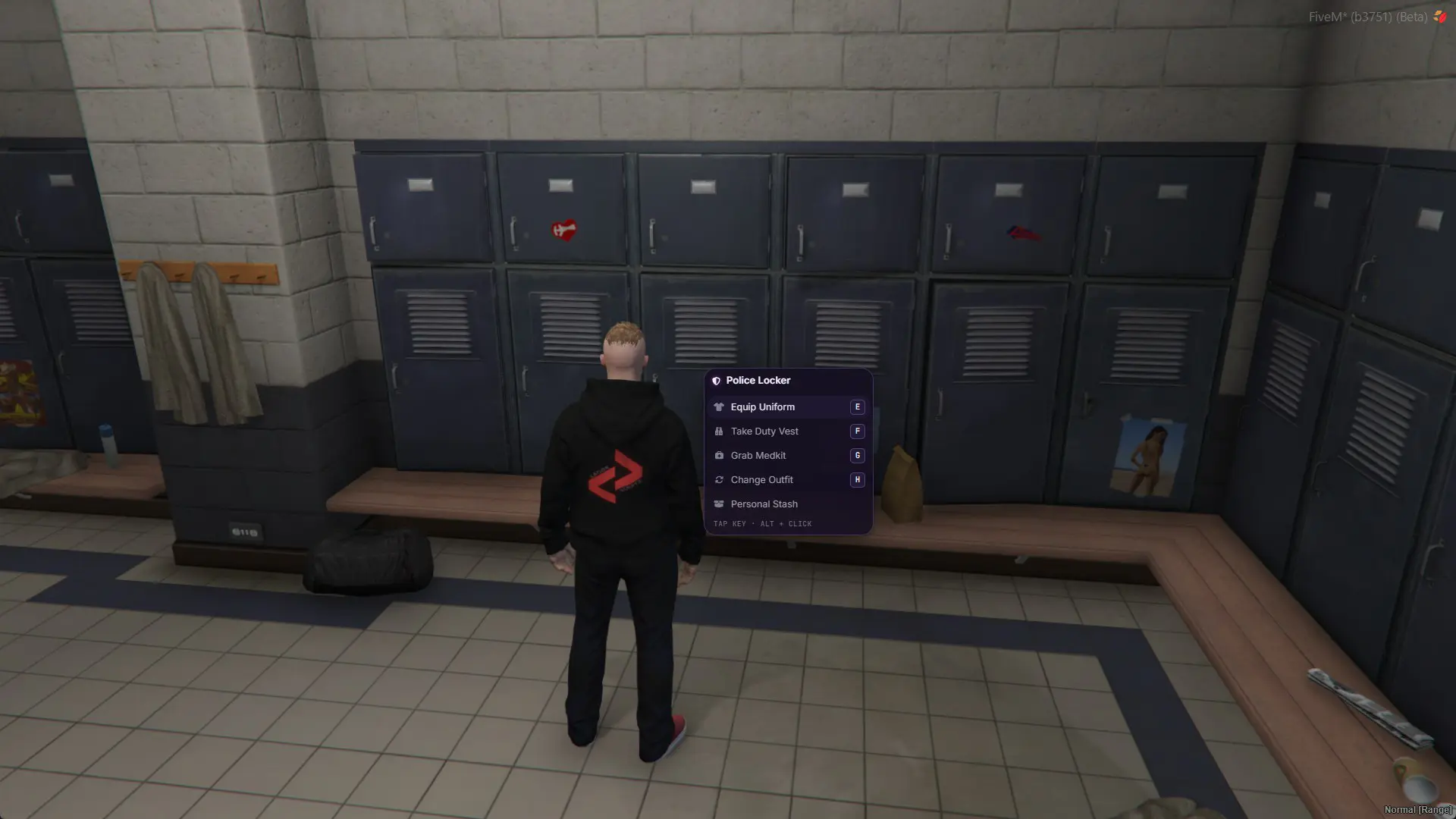The same Police Locker menu wearing a purple Modern UI theme - synced live, per player