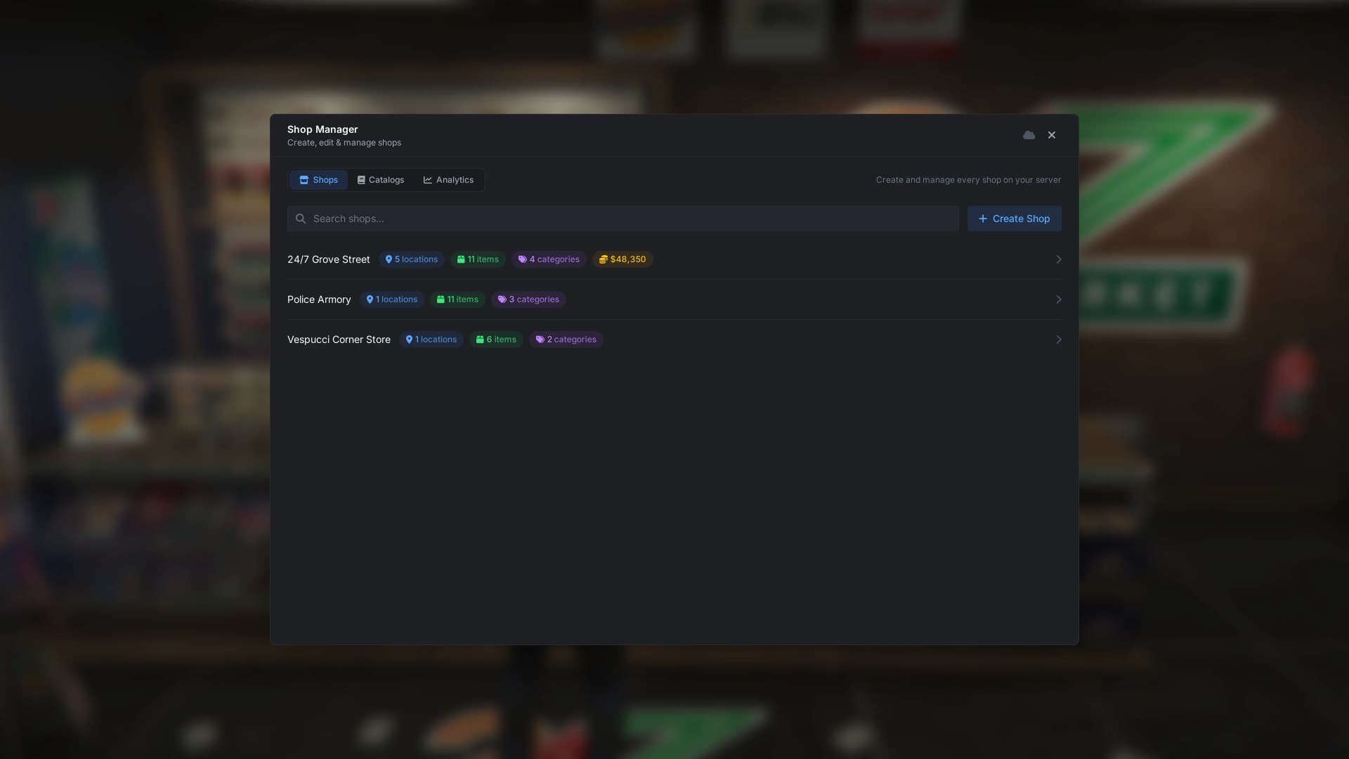 Shop Manager home for creating and managing every shop on your server