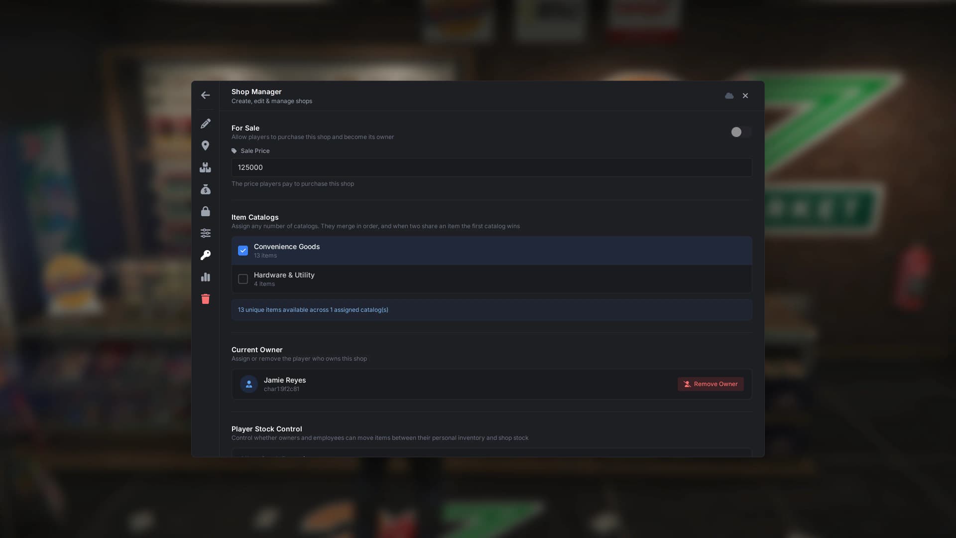 Ownership tab making any shop purchasable with catalogs and owner management